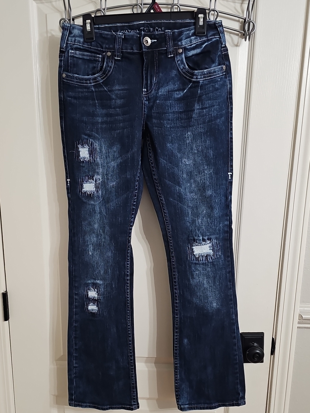 Cowgirl Tuff Dark Blue Distressed Boot Cut Jeans